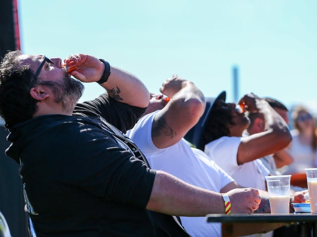 More milk please! The chilli eating contest is in full swing.