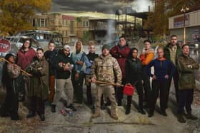 The participants in this week's 'experiment' from Channel 4, Apocalypse. From left, Kyra; Laura; Matty; Kelly; Dean; Celia; Kiera; Scott; Steven; Brooke; Bertie; Louise; Ioan and Freddie. (Picture: Matthew Salacuse/Channel 4)