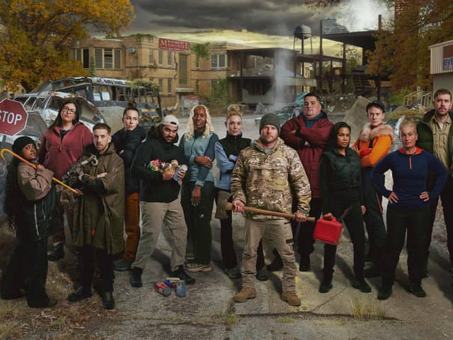 The participants in this week's 'experiment' from Channel 4, Apocalypse. From left, Kyra; Laura; Matty; Kelly; Dean; Celia; Kiera; Scott; Steven; Brooke; Bertie; Louise; Ioan and Freddie. (Picture: Matthew Salacuse/Channel 4)