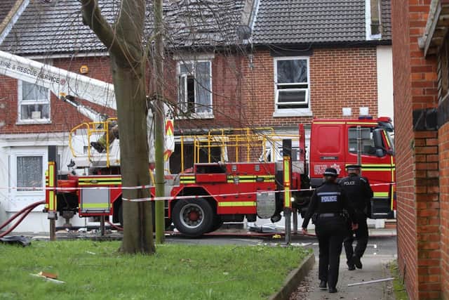 An explosion at a home in Whale Island Way in Portsmouth on New Year's Day 2021. Picture: Habibur Rahman