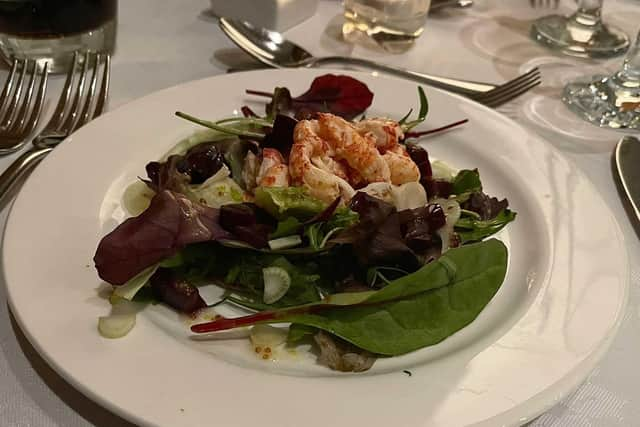 Crayfish tails, served with a fennel and beetroot salad with a mustard and honey dressing