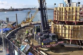 The Spinnaker tower starts to rise from its foundations at Gunwharf Quays, Old Portsmouth. 6/3/03