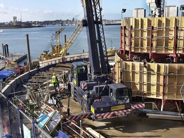 The Spinnaker tower starts to rise from its foundations at Gunwharf Quays, Old Portsmouth. 6/3/03