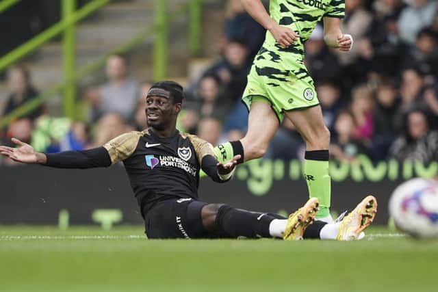 Pompey's Jay Mingi appeals to the referee for a foul during his man-of-the-match display against Forest Green Rovers on a full Football League debut. Picture: Jason Brown/ProSportsImages