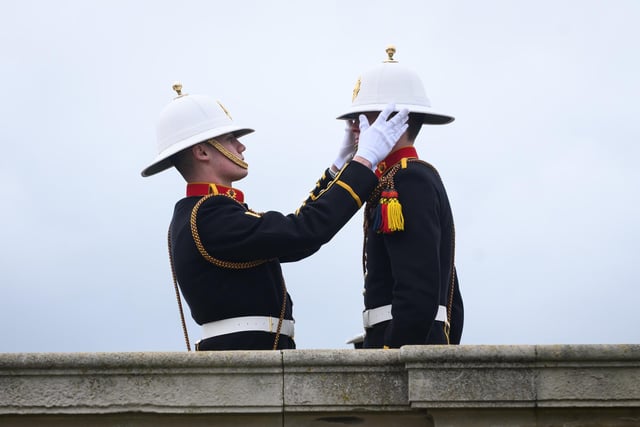 Pictured is: Members of the Royal Marineâ€™s band carry out a last minute inspection.

Picture: Keith Woodland (121121-5)