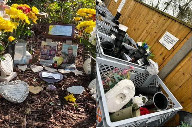 Karen James lost her son Martin 9 years ago and wishes to mark the spot where his ashes are scattered. She feels the crematorium's policy on the matter is unfair.