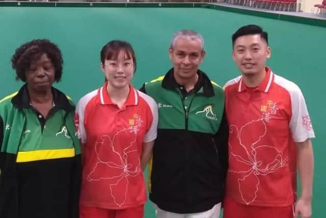 Robert Simpson, second right, has been representing Jamaica in the Commonwealth  Games bowls tournament this week. Picture: Jamaica bowls Instagram