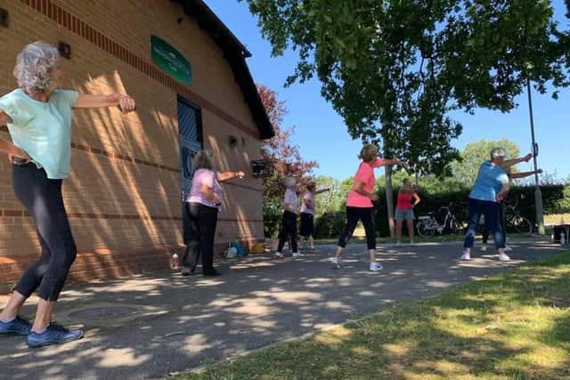 Fitness classes for over 55s in Havant are back in business as Get Up and Go activities start up again. Pictured: Fun fitness class at Emsworth recreation ground
