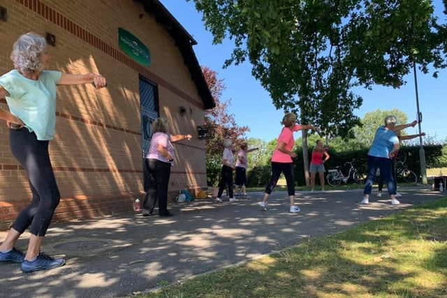 Fitness classes for over 55s in Havant are back in business as Get Up and Go activities start up again. Pictured: Fun fitness class at Emsworth recreation ground 