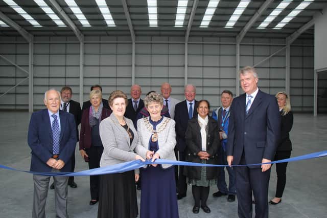 Fareham Borough Council's four new dedicated business units at Faraday Business Park at Daedalus were unveiled by councillors, front row Nick Walker, mayoress Louise Clubley, mayor Pamela Bryant, and council leader Sean Woodward.