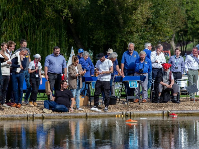 Racing participants with their make shift model boats at Lakeside 5000, Hilsea