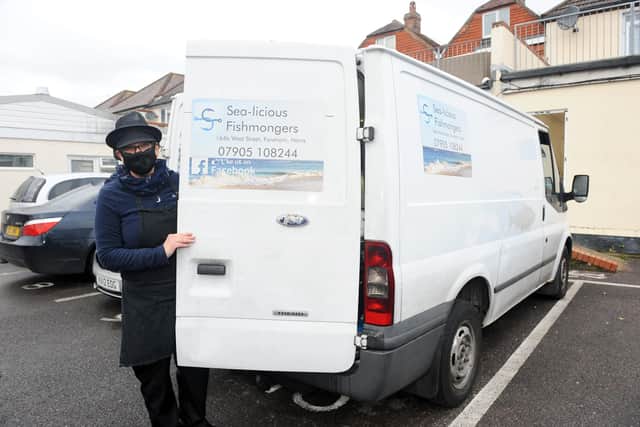 Sea-licious in West Street, Fareham, are fundraising for a new delivery van after their current one broke down.
Pictured is: Owner Zoe Marshall with her broken van.
Picture: Sarah Standing (041220-9511)