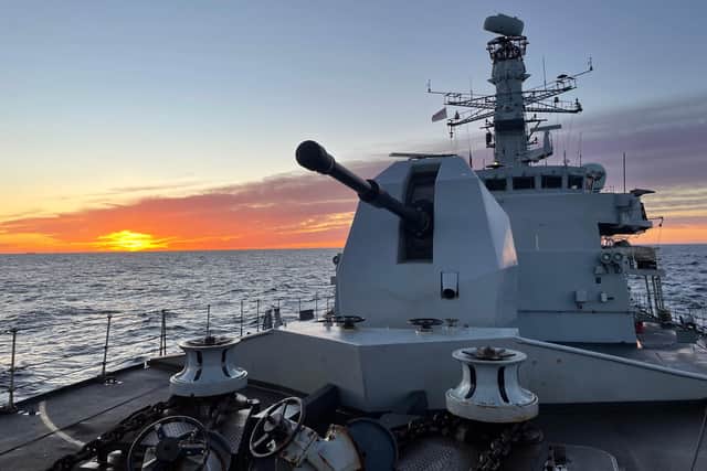A crisp dawn rises on HMS Westminster during its stint in the Arctic.