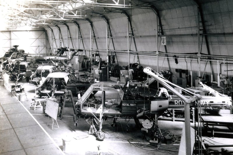 Westland Wasp helicopters at Fleetlands, Fareham Road, Gosport, about 1970