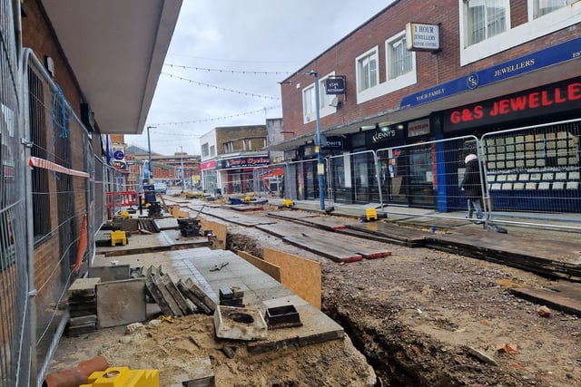 Construction work underway in Charlotte Street - just off Commercial Road - to create a new bus gate and improve public transport in the city.
