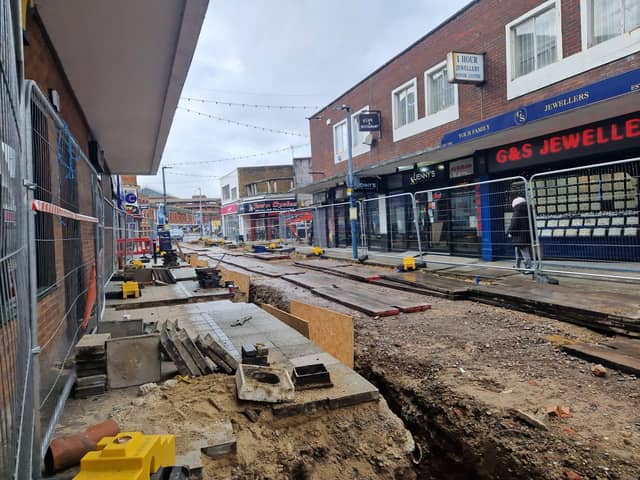 Construction work underway in Charlotte Street - just off Commercial Road - to create a new bus gate and improve public transport in the city.