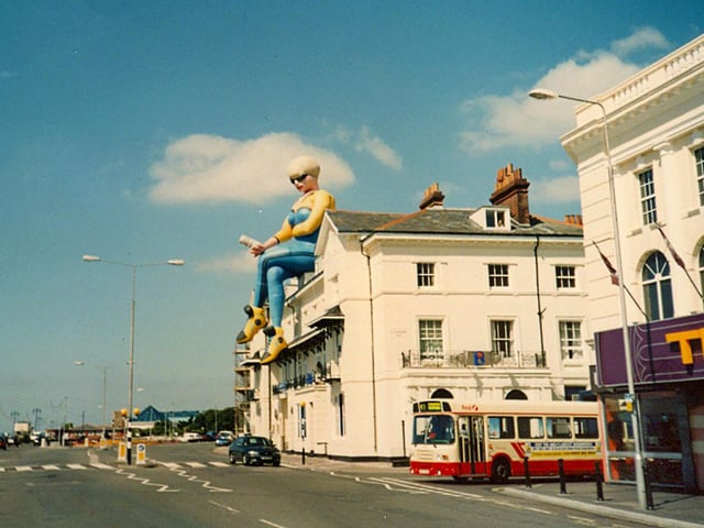 A giant balloon in the shape of a woman, sits on the roof above Bar Bluu in South Parade in 1999. Picture: Courtesy of Doreen Gallacher. If anyone can remember the reason for her being there please let us know.