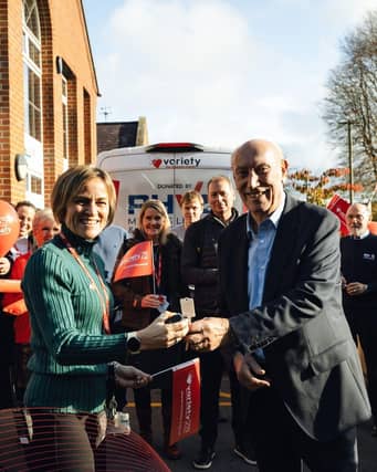 Paul Huxford, Founder & Chairman, handing over the Minibus keys.