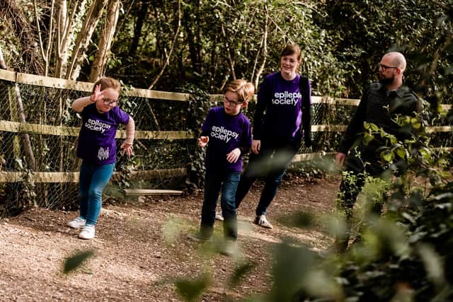 Eight-year-old Jimmy Legg walked 100 miles to raise money for Epilepsy Society as he has hemiplegic cerebral palsy and epilepsy himself. Pictured: Jimmy, Alyce, Nikki and Andy Legg by Sammie C Photography