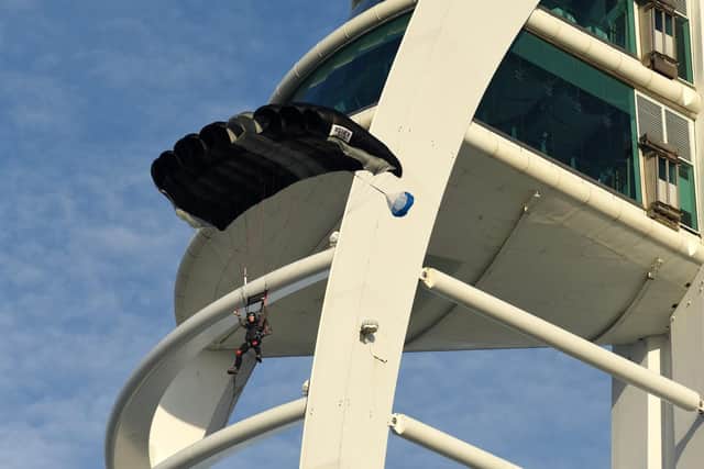 John Bream jumps from the Spinnaker Tower.
Picture: Solent News & Photo Agency