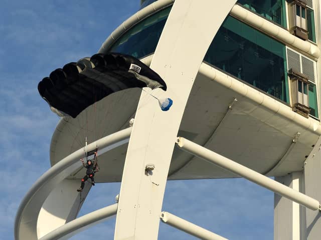 John Bream jumps from the Spinnaker Tower.
Picture: Solent News & Photo Agency