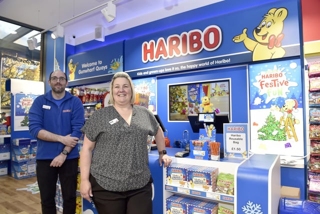 Haribo in Gunwharf Quays is set to open on Tuesday, November 7.

Pictured is: Assistant manager Kieran Griffiths and store manager Sarah Tweedale.

Picture: Sarah Standing (061123-722) 