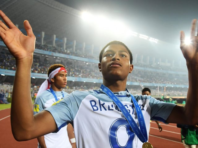 After seeing England's under-17s cruelly beaten by Spain at the Euros in Croatia, Foster was again part of the national set-up that travelled to India the same year for the FIFA U-17 World Cup. And on this occasion, there was to be no final heartache as the young Three Lions lifted the trophy for the first time ever thanks to a 5-2 win over the Spanish. Then young Liverpool striker Rhian Brewster secured the tournament's golden boot following his eight goals. Picture: DIBYANGSHU SARKAR/AFP via Getty Images