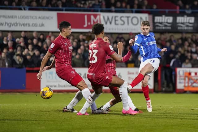 Gavin Whyte fires in a shot against Cheltenham. Picture: Jason Brown/ProSportsImages