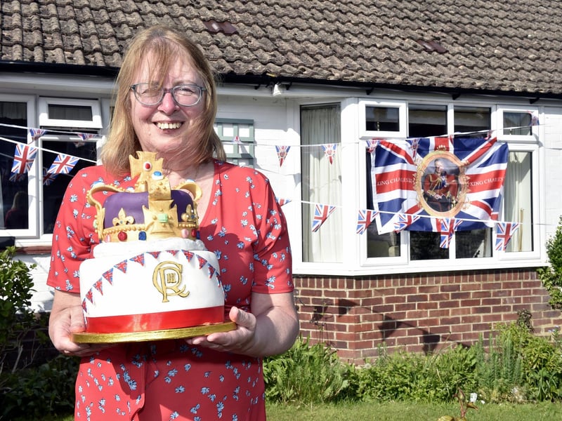 Sue Hunt, who made this incredible cake for the street party in Rowan Avenue, Waterlooville (070523-3697)