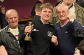 Harry Jones, centre, with Munich 1972 Olympics bronze medallist grandad Ralph Evans, left, along with former British bantamweight title contender great uncle Wayne Evans
