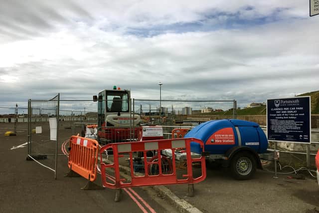 Clarence Pier car park is closed as work on the Southsea sea defences begins. Picture: Fiona Callingham