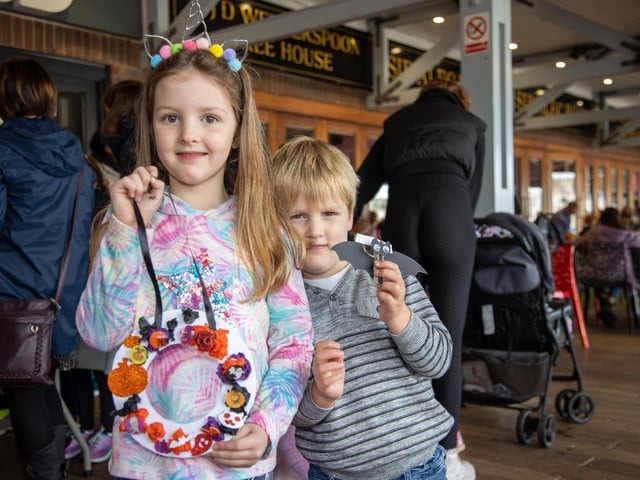 People flocked to Port Solent on Thursday to enjoy the half term entertainment, including arts and craft, face painting and magic shows.Pictured - Rebecca, 5 and Owen, 3 enjoying the Creation StationPhotos by Alex Shute