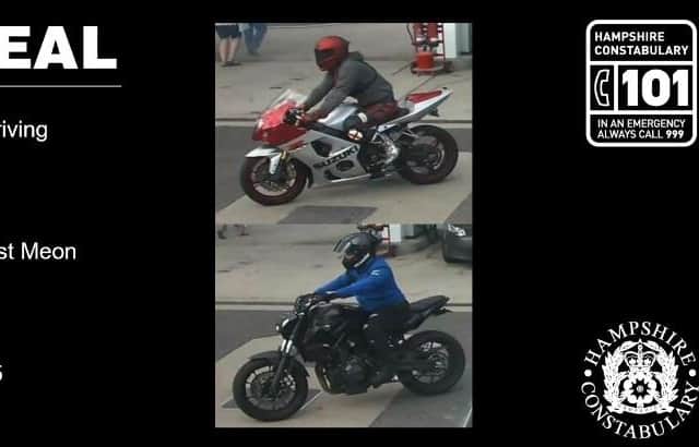 Police want to find riders of these motorcycles. Pic Hants police