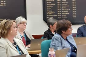 Fareham Borough Council full council meeting L To R, Cllr L Birkett, Cllr A West, Cllr C Bainbridge, Cllr K Mandry June 12 Ldrs