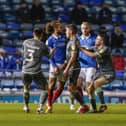 Action from tonight's clash between Pompey and Fleetwood