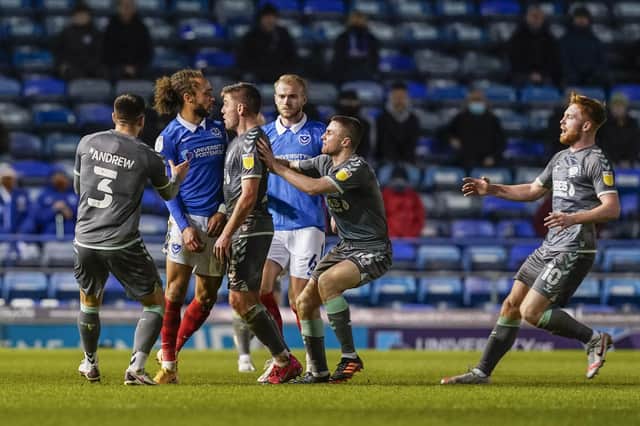 Action from tonight's clash between Pompey and Fleetwood