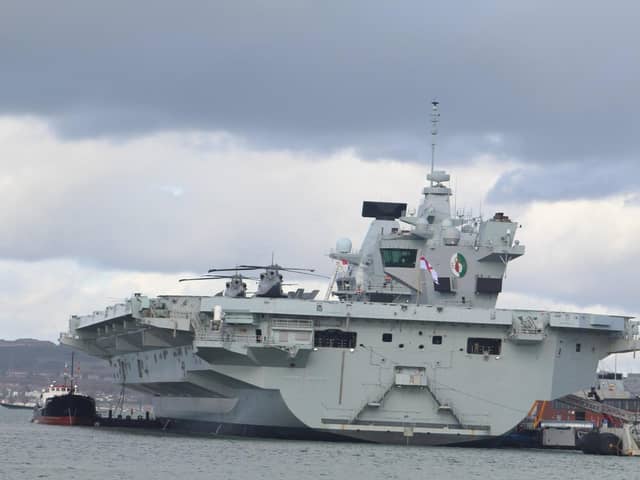 HMS Queen Elizabeth on Tuesday, October 31, after returning to Portsmouth early from her Autumn deployment. Picture: Jake Corben - JC Maritime Photos.