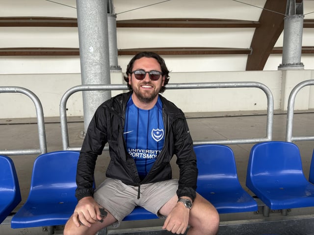 Ben Sayer, aged 25 from Cosham, at Pompey's open training session at the X-Bionic Sphere Sports Centre in Šamorín, Slovakia.