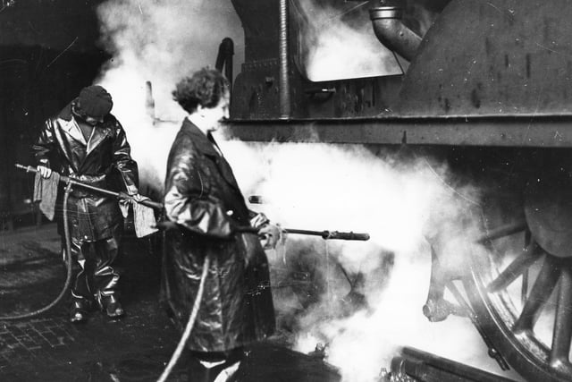 Women cleaning trains at Southsea, November 1942. The News PP522