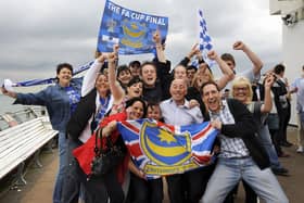 Pompey fans gathered at the Albert Tavern bar on South Parade Pier, Southsea. PICTURE: MICHAEL SCADDAN