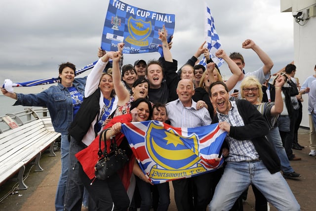 Pompey fans gathered at the Albert Tavern bar on South Parade Pier, Southsea. PICTURE: MICHAEL SCADDAN
