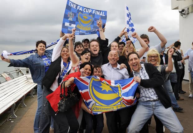 Pompey fans gathered at the Albert Tavern bar on South Parade Pier, Southsea. PICTURE: MICHAEL SCADDAN