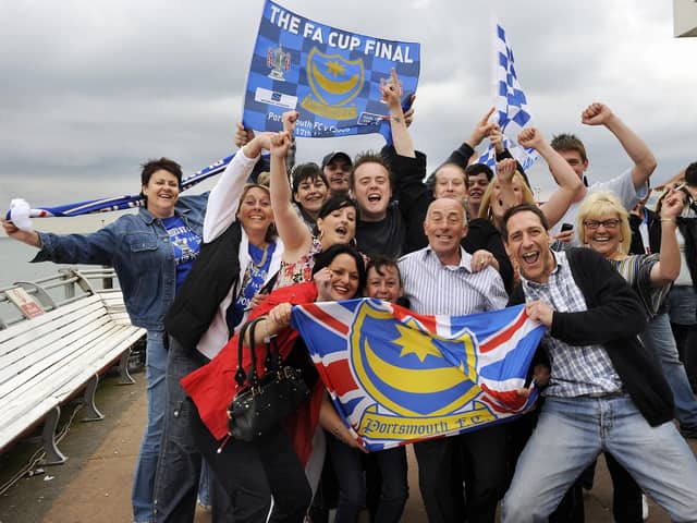 Pompey fans gathered at the Albert Tavern bar on South Parade Pier, Southsea. PICTURE: MICHAEL SCADDAN