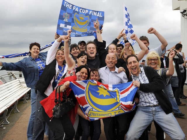 Pompey fans gathered at the Albert Tavern bar on South Parade Pier, Southsea. PICTURE: MICHAEL SCADDAN