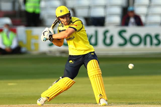 Lewis McManus bats against Essex Eagles at Chelmsford last Friday. Photo by Jacques Feeney/Getty Images.