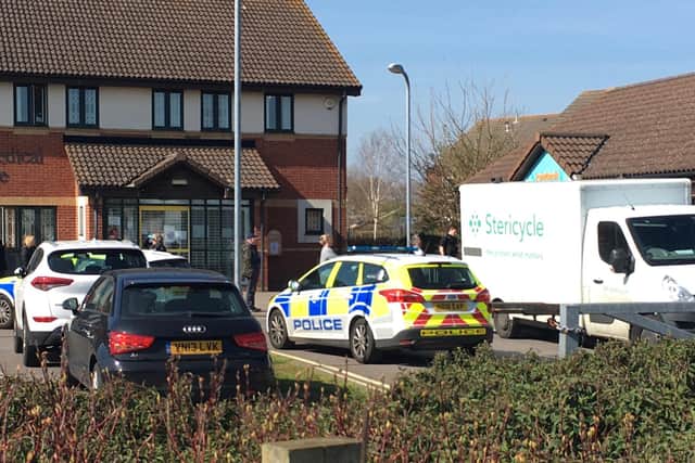 An exterior view of Forton Medical Centre and its Rowlands Pharmacy, Gosport, where a 42-year-old man from Gosport was today arrested on suspicion of criminal damage and assault on March 24. Picture: Courtney Weir
