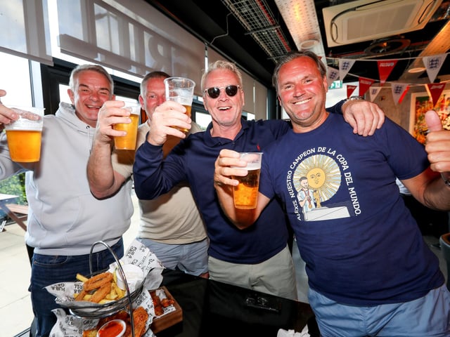 Fans watch Netherlands v England, UEFA Euros 2024 semi-final played in Dortmund, at Village Hotel, Lakeshore Drive, CoshamPicture: Chris  Moorhouse (100724-035)