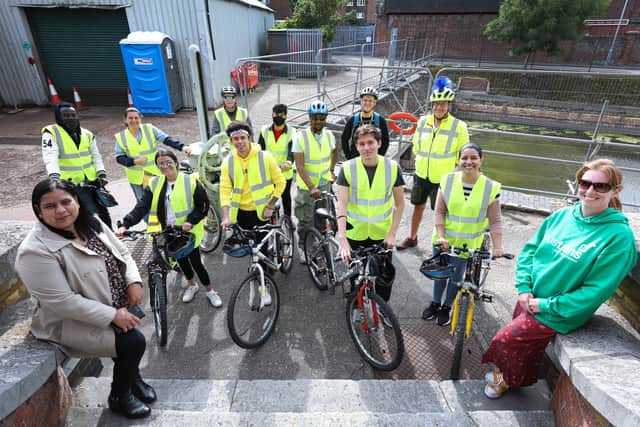 Action Asylum volunteers learn to ride bikes, Eastney. They are pictured with Anita David, front left, and Jenni Jones of Sustrans, front right
Picture: Chris Moorhouse (jpns 060721-13)
