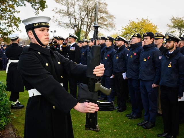 The remembrance service at HMS Collingwood.