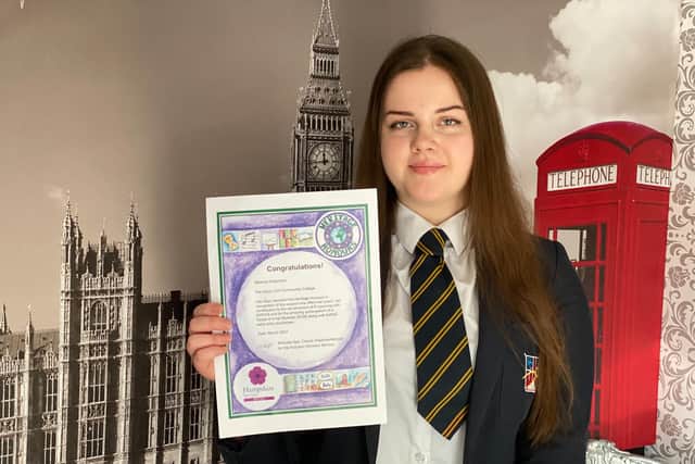 Ukranian student Melania Greentree, who goes to Henry Cort Community College in Fareham and is the first student in Hampshire to receive the Heritage Honours Award from Hampshire County Council